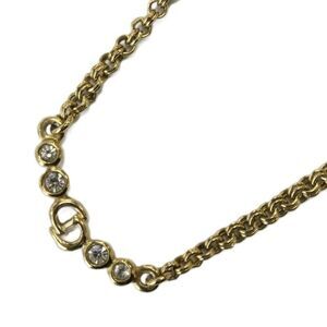 Christian Dior Vintage Necklace Gold Color Gold CD Logo Rhinestone KW • GY18